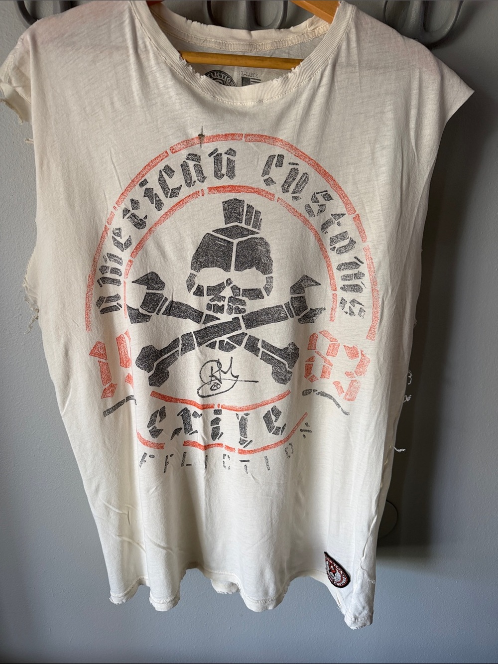 Affliction White Tank with Black Skull and Coral Graphic
